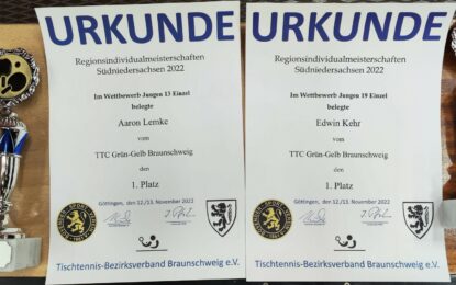Zwei Bezirksmeistertitel in Göttingen für die TTC Jugend – Aaron und Edwin!